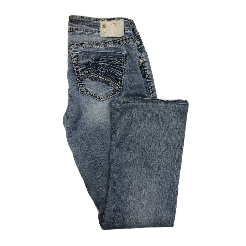 Silver Bootcut Aiko Women's 29x31 Blue Denim Jeans Embroidered